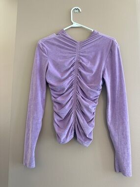 A.L.C. Lavender Ruched Velvet Long-Sleeve Top